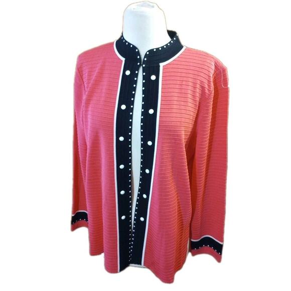 Ming Wang Women's Open Front Cardigan Pink Sz M Textured Old Money Barbie - Picture 1 of 8